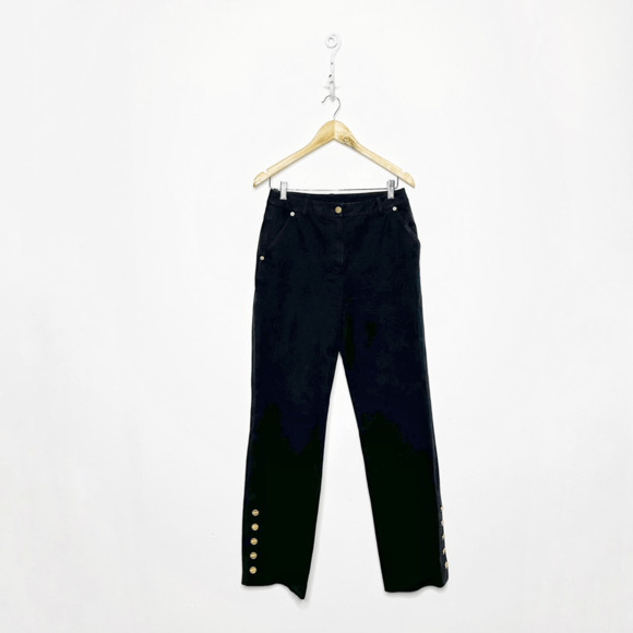 ST. JOHN Sport Straight Leg Button Accent Pants Black Stretch Women's 6 - Picture 1 of 12